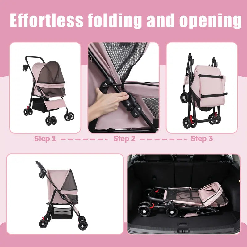 Pawzseek All-in-One Foldable Pet Stroller for Dogs & Cats
