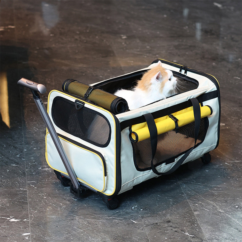 Premium Pet Travel Carrier with Wheels - Yellow & Gray