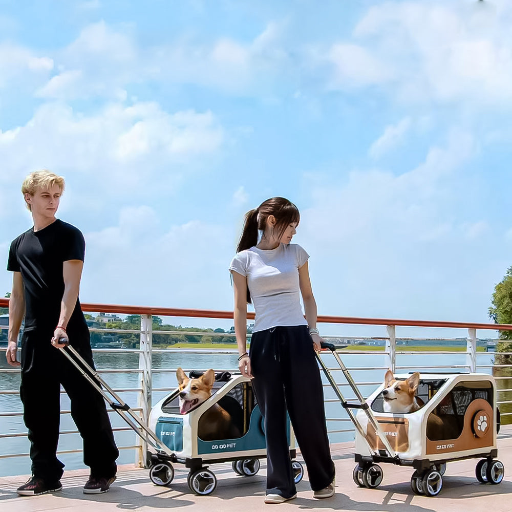 Premium Pet Stroller with Wheels - Brown & White