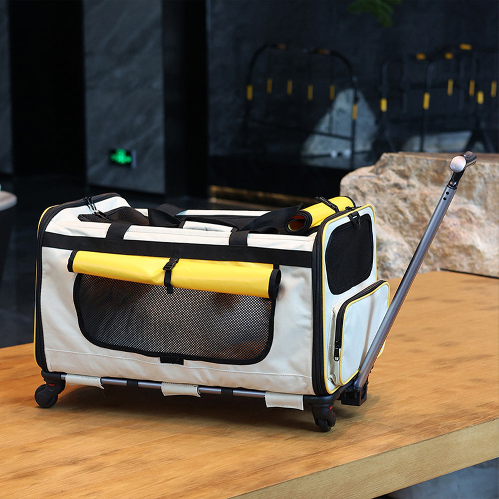 Premium Pet Travel Carrier with Wheels - Yellow & Gray
