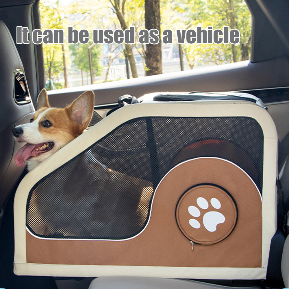 Premium Pet Stroller with Wheels - Brown & White