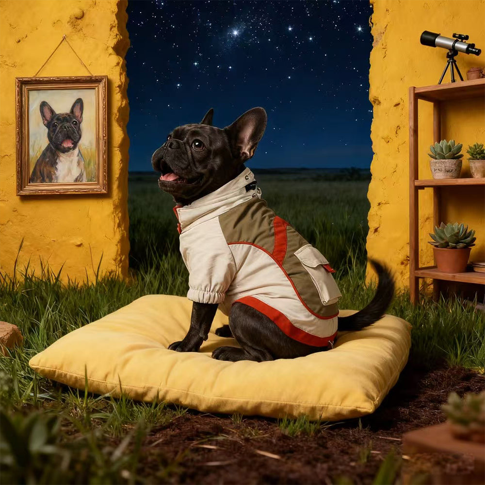 Waterproof Full-Body Dog Snowsuit – Khaki & Red