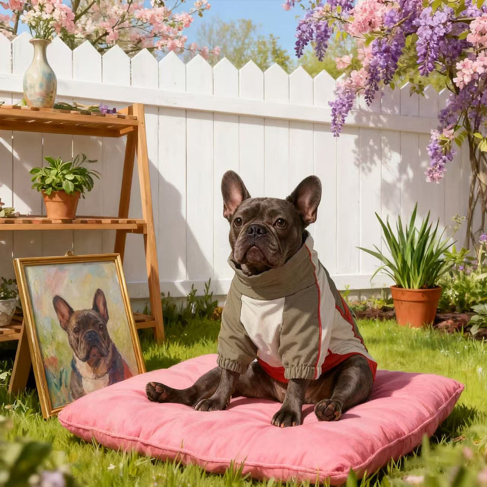 Waterproof Full-Body Dog Snowsuit – Khaki & Red