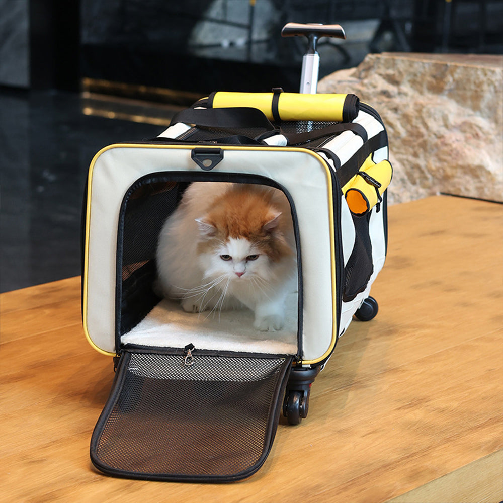 Premium Pet Travel Carrier with Wheels - Yellow & Gray