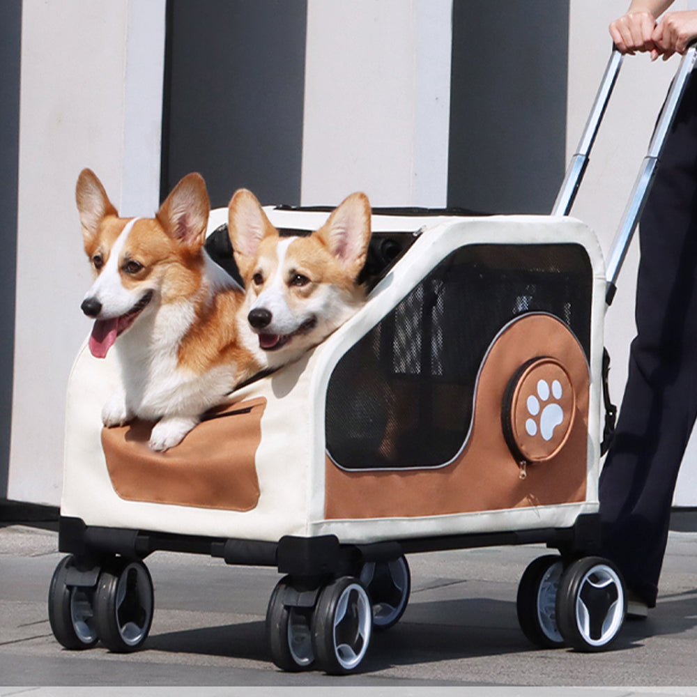 Premium Pet Stroller with Wheels - Brown & White