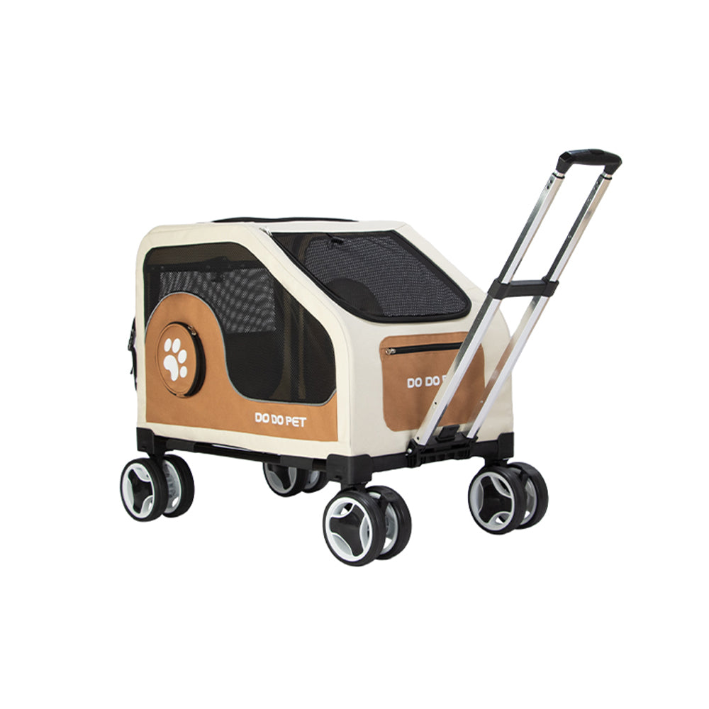 Premium Pet Stroller with Wheels - Brown & White