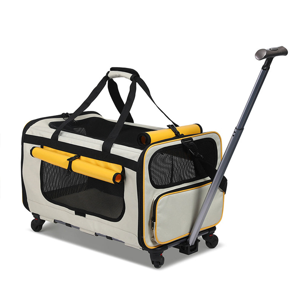 Premium Pet Travel Carrier with Wheels - Yellow & Gray
