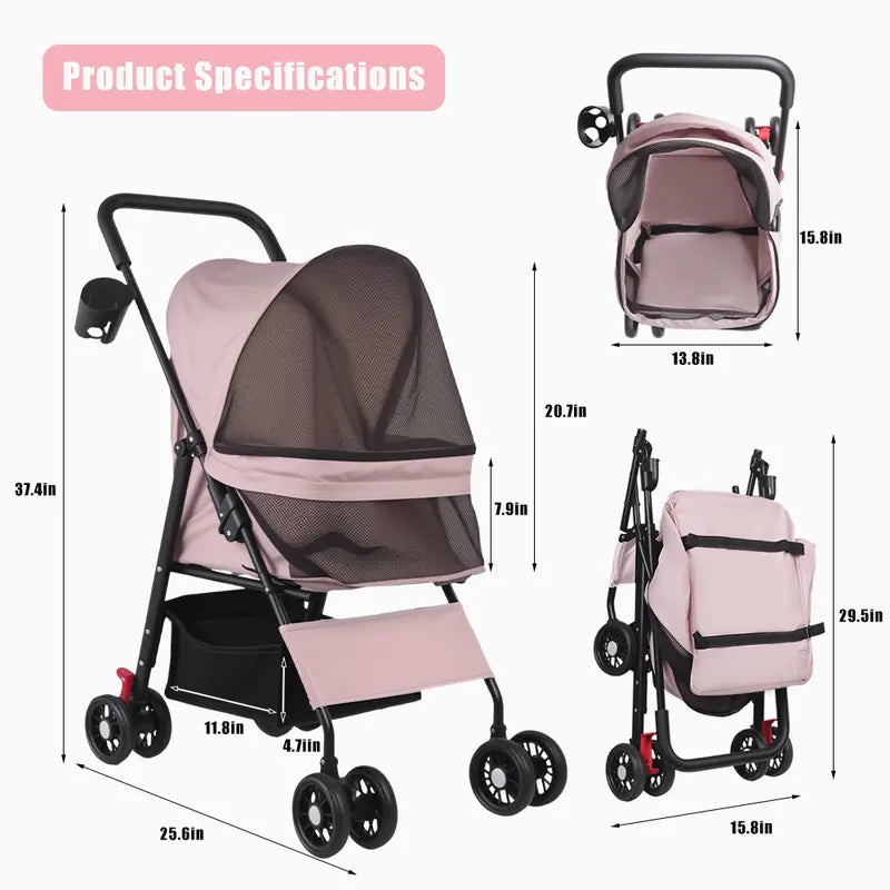 Pawzseek All-in-One Foldable Pet Stroller for Dogs & Cats